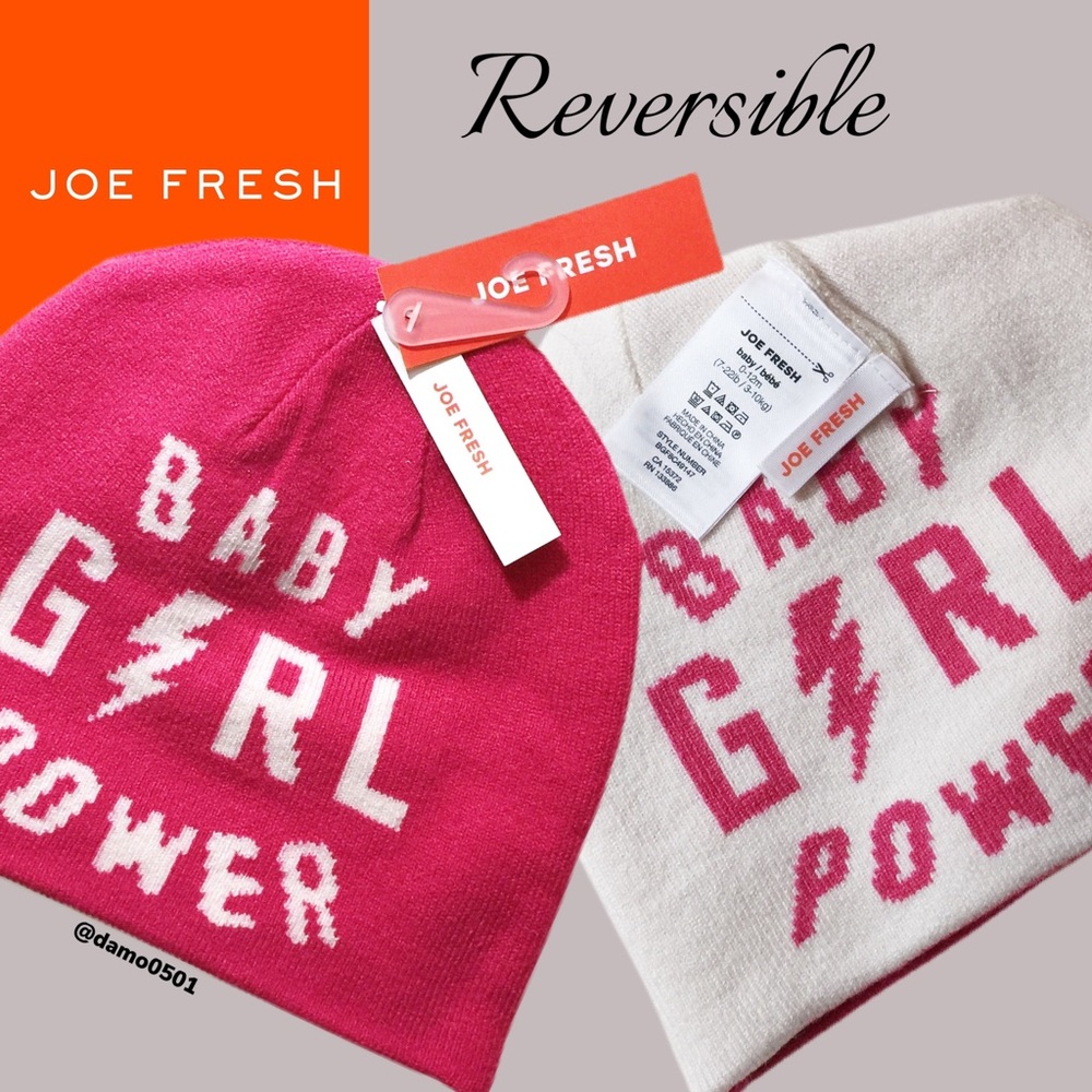 NWT Joe Fresh “Baby Girl Power” Reversible Beanie